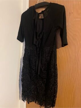 Esley Black Lace Midi Dress with Tie-Back